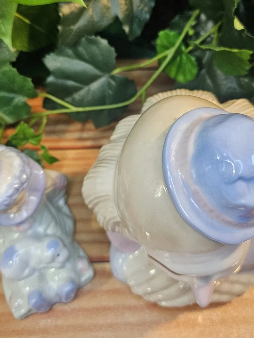 Vintage Pastel Porcelain Clown Figurines Lot of 2 Large Clown Bust & Seated Clow